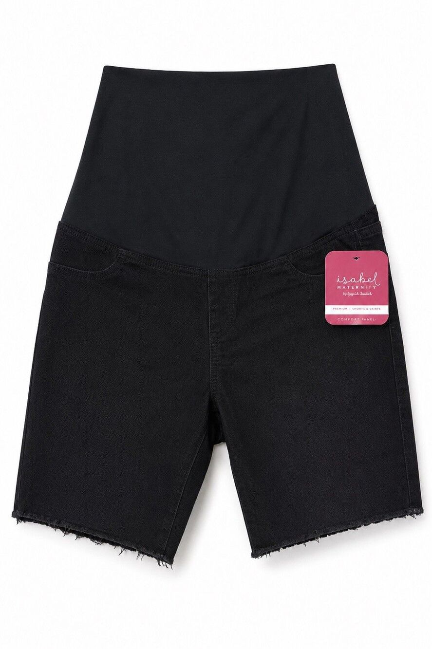 Ingrid & Isabel Maternity Size 12 Black Denim Bermuda Shorts Crossover Panel NWT